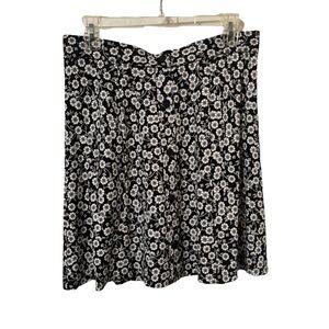 LOFT Black and White Floral Button Front Skirt